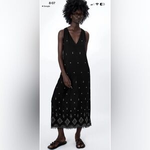 ZARA EMBROIDERED MIDI DRESS LIMITED EDITION Black Bohemian beaded black long
